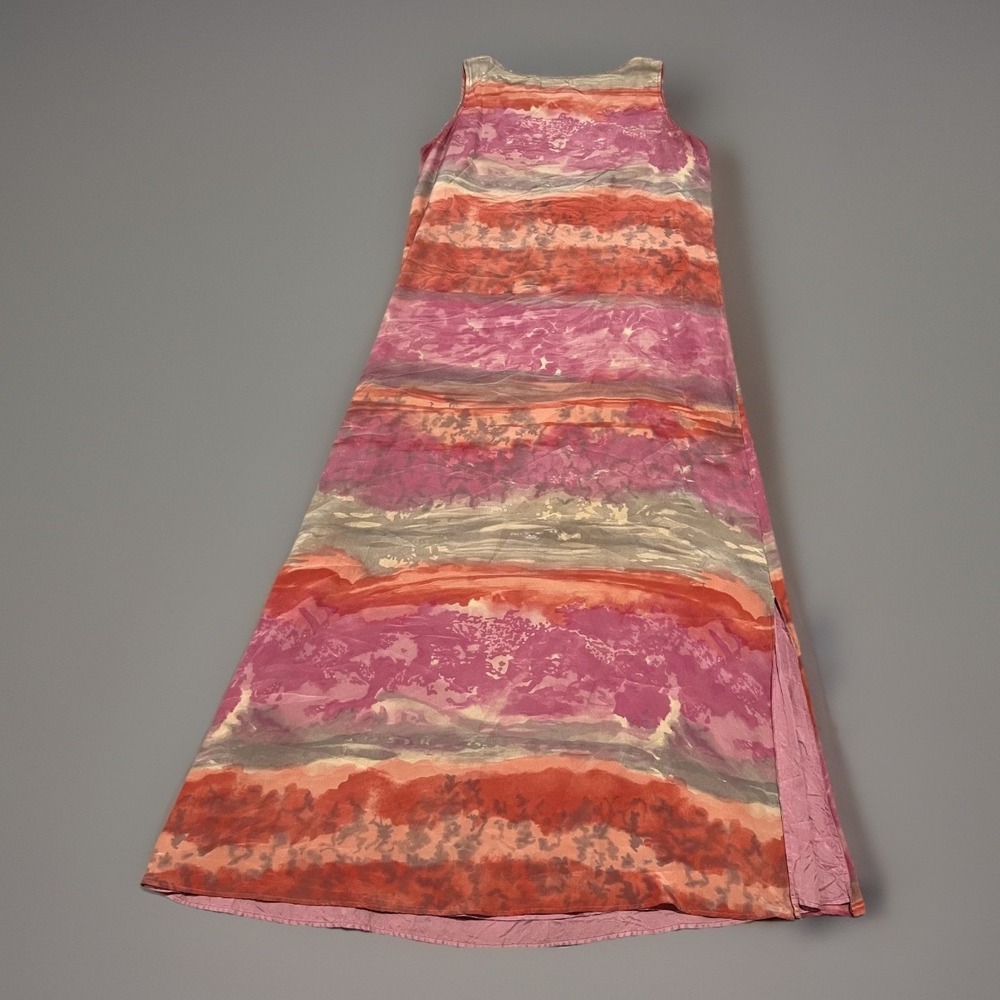 Diane Gilman Womens Pink Red Abstract Tie-Dye Silk Side Slit Midi Dress Size S